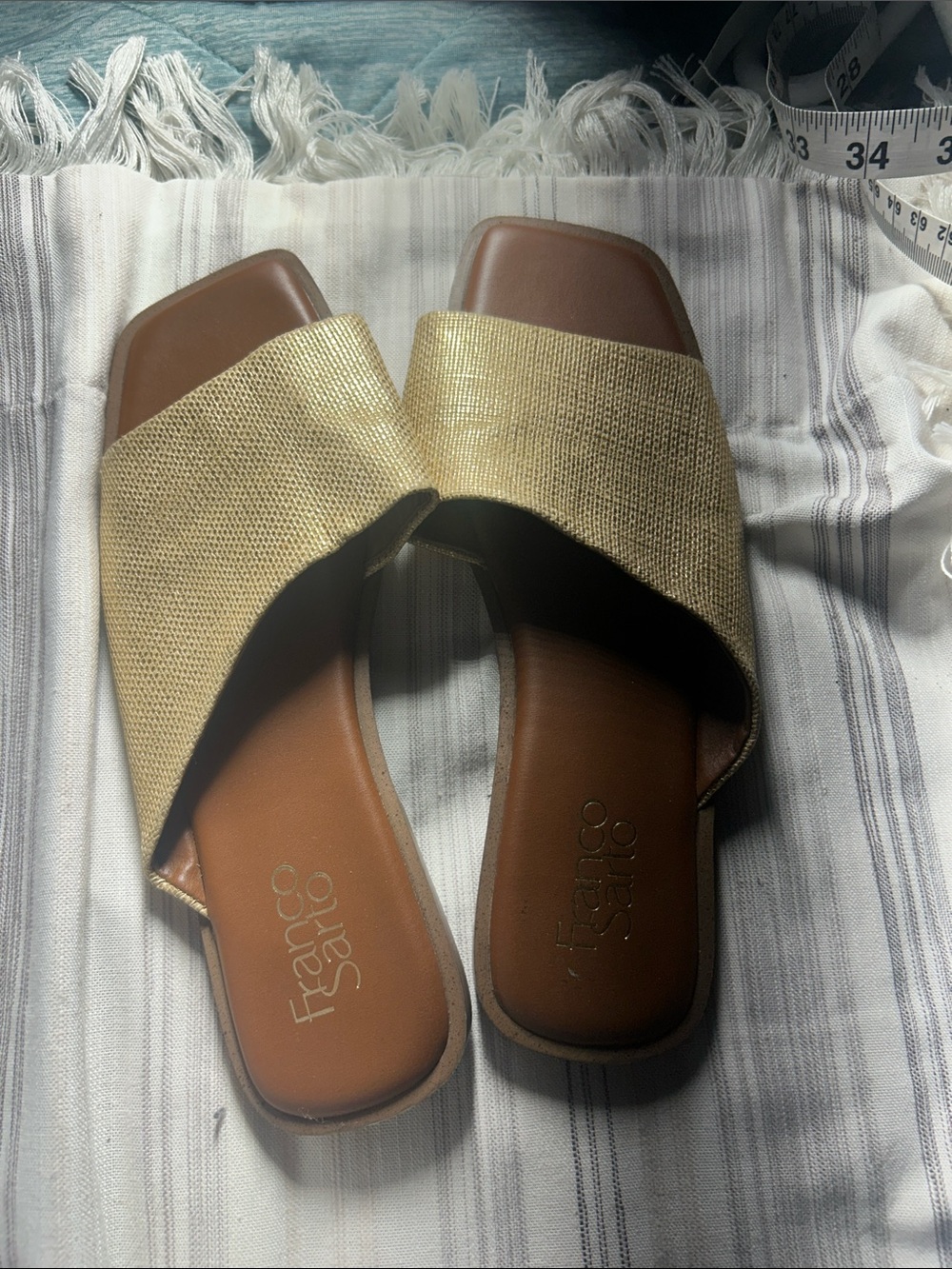 Franco Sarto Metallic Gold Crossband Slide Mules